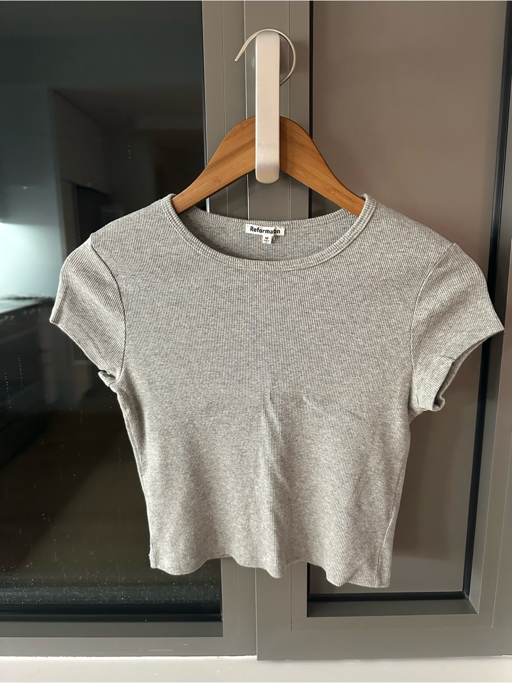 Reformation Heather Gray Ribbed Crop Tee